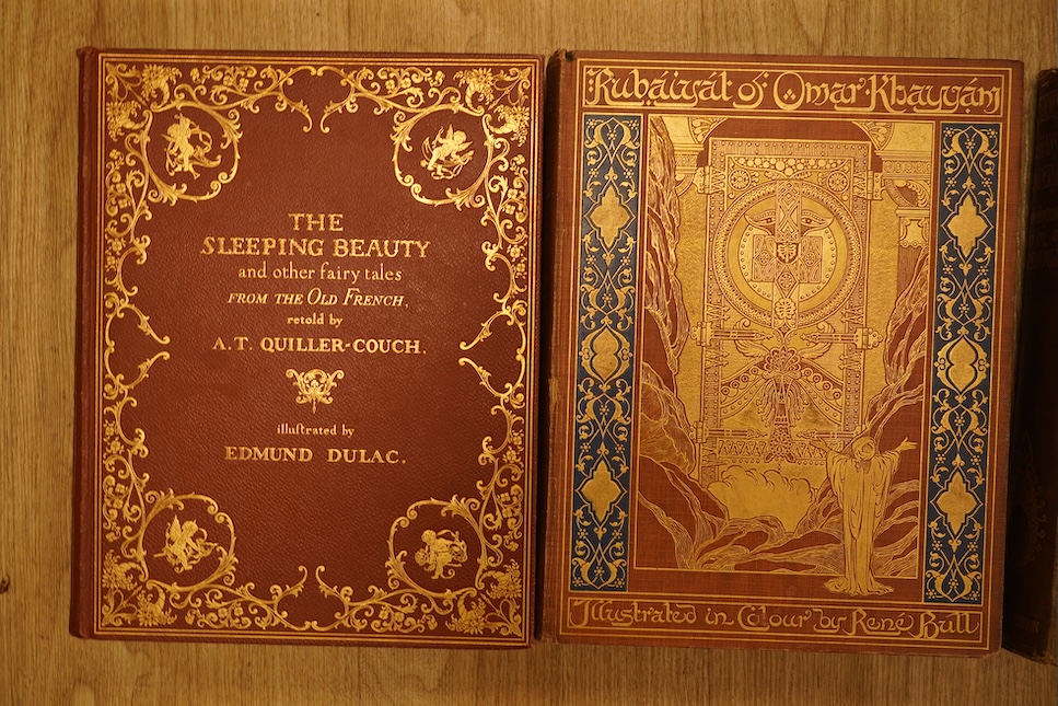 Quiller-Couch, Arthur - The Sleeping Beauty and other Fairy Tales ... decorated title, 30 coloured and mounted plates with captioned guards, text decorations (by Edmund Dulac); publisher's gilt pictorial morocco, 4to. Ho